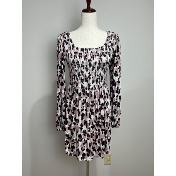 True Craft Dresses & Skirts - True Craft Animal Print Babydoll Dress Womens M Mauve Ballon Sleeve
